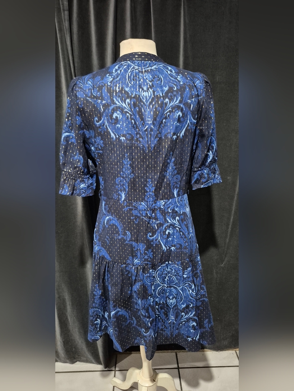 Karl Lagerfeld Blue Floral Midi Dress with Navy Base - Picture 2 of 3